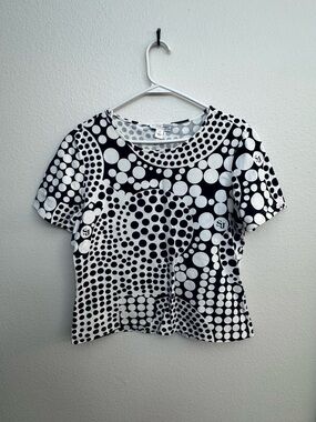 Vintage St John Sport Blue & White Polka Dot Swirl - Size Small - EUC